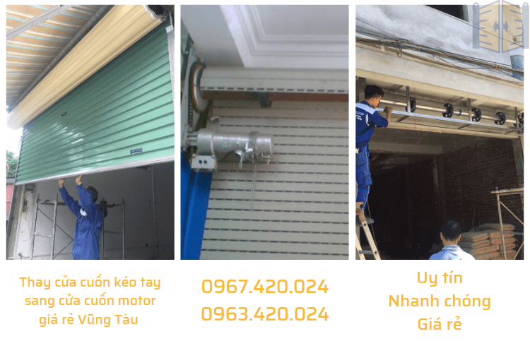 Thay cửa cuốn kéo tay sang cửa cuốn motor giá rẻ Vũng Tàu 0967 420 024